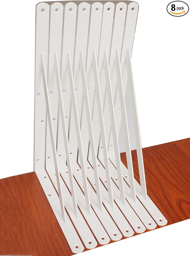 8 Pack L16 x H 10" White Heavy Duty Shelf Brackets with Screws Metal Shelf Brackets Shelf Support Angle Brackets for Shelves L Brackets Heavy Duty Floating Shelf