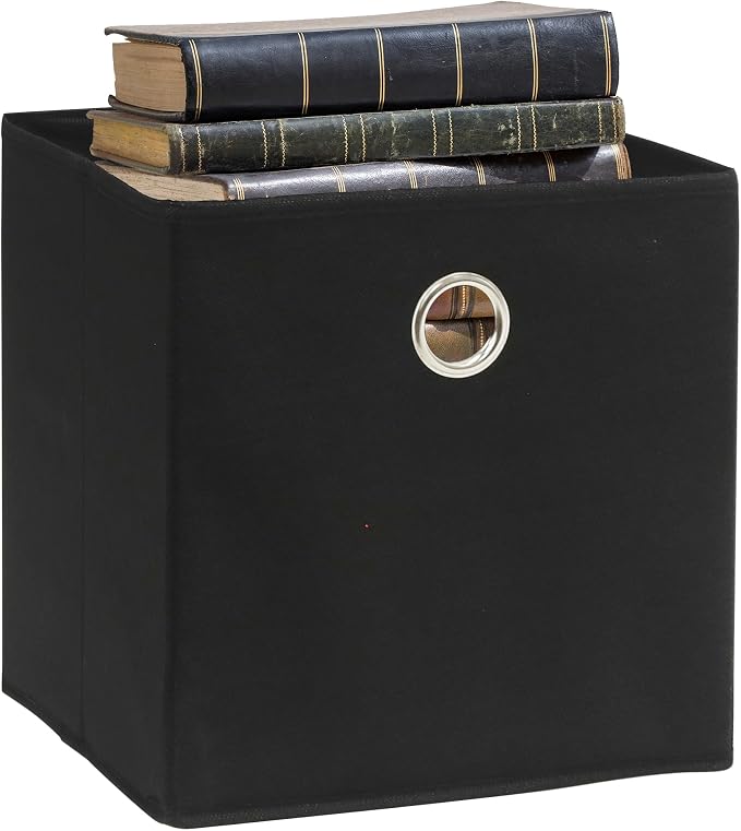 Simple Houseware 11-Inch Collapsible Fabric Cube Storage Bin with Handles, Printed Design, 6 Pack, Black