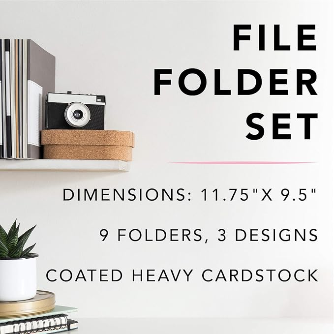 Graphique Designer Black, White, and Gold Polka Dots File Folders | Set of 9 (3 Designs) | Letter Size Organizers | Decorative Office Supplies | Durable Coated Cardstock | 1/3-Cut Tabs