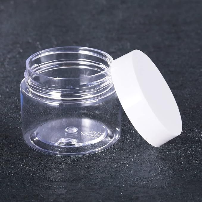 12 Pack 3 oz Plastic Container Jars with Lids Round Clear Travel Cosmetic Container Jars for Toiletries, Lotion, Cream, Ointments, Makeup, Rhinestone, Samples, Kitchen Storage (White)