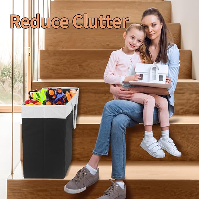 Stair Basket for Stairs with Handle, Staircase Baskets for Carpeted and Wooden Stairs,16" Step Storage Basket for Toys, Clothes, Books, Tools, with Hard Board, Anti-slip (2, Black)
