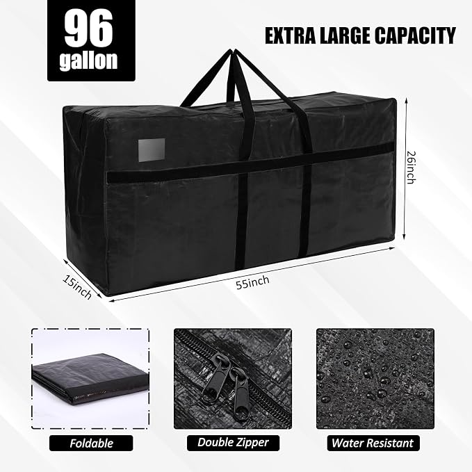 6 Pcs 96 Gallon Extra Large Moving Bags Heavy Duty Storage Bag with Strong Zipper Handle Foldable XXL Jumbo Storage Tote Packing Moving Box for College Dorm Travel Cloth Duffle (Black)