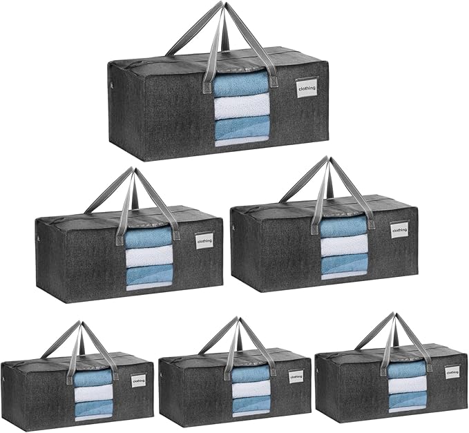 VENO 6 Pack Heavy Duty Moving Bags, Packing Bags with Clear Window, Alternative to Moving Boxes, Storage Bins for Clothes, Blankets, Comforters, College Dorm Essentials (Gray, 6 Pack)