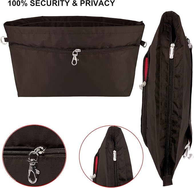 Handbag Tote Purse Organizer Insert, Medium, Coffee | Bag Divider Liner Shaper Separator in Bag with Zipper, 11 Pockets Compartments