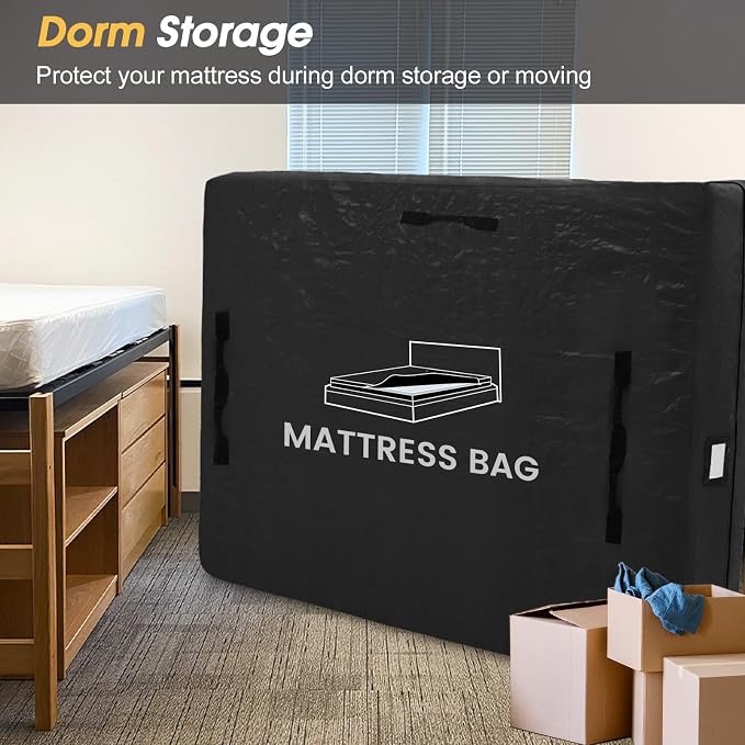 Mattress Bags for Moving and Storage, BETU Twin Mattress Protector Waterproof Mattress Cover with 8 Heavy Duty Handles and Zipper Extra Thick Moving Supplies for Dorm Bed (2 Pack:77x42x13.5 Black)