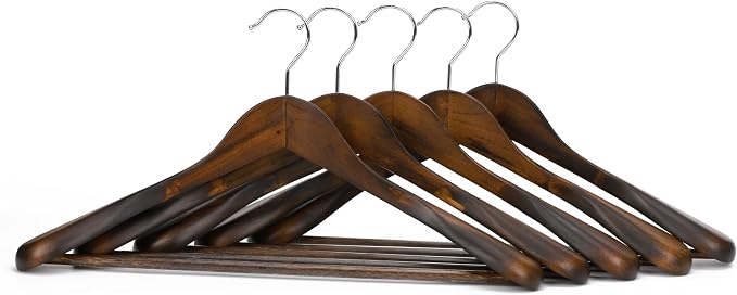 JS HANGER Wooden Suit Hangers - 6 Pack - Wood Coat Hangers,Jacket Outerwear Shirt Hangers,Glossy Finish with Extra-Wide Shoulder, 360 Degree Swivel Hooks & Anti-Slip Bar, Retro