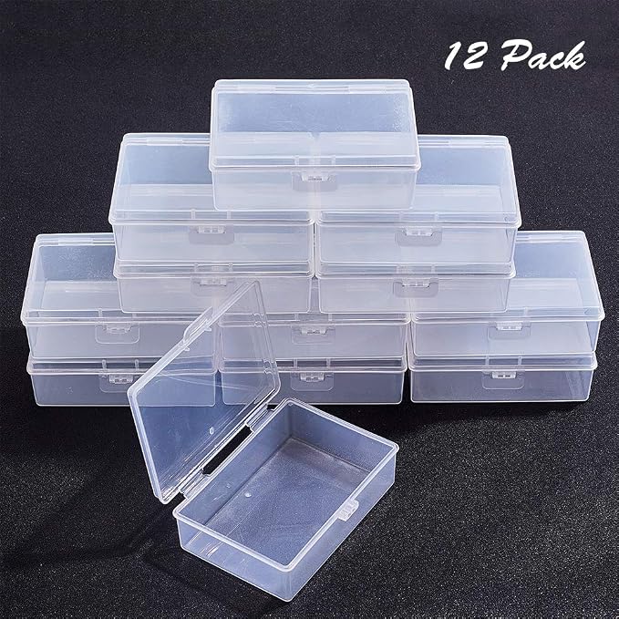 BENECREAT 12 Packs 3.8x2.7x1.3 Inches Clear Plastic Box Containers with Buckle Lids for Beads, Coins, Safety Pins and Other Craft Jewelry Watch Findings
