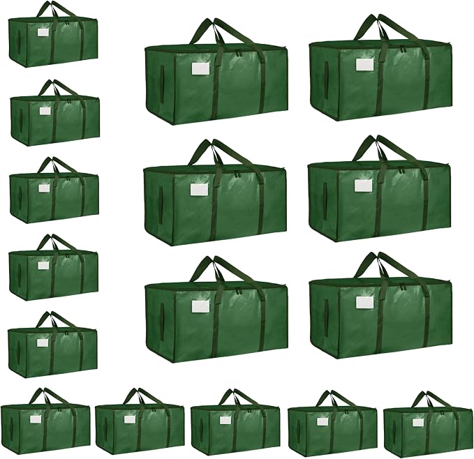 16 Pack-Extra Large Heavy Duty Moving Bags - Waterproof Storage Totes with Handles & Zippers, Foldable for College Dorm, Storage (olive green)