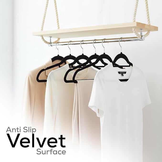 Utopia Home Premium Velvet Hangers 50 Pack - Non-Slip Clothes Hanger with Tie Bar - Black Hangers with 360 Degree Rotatable Hook - Heavy Duty Coat Hanger