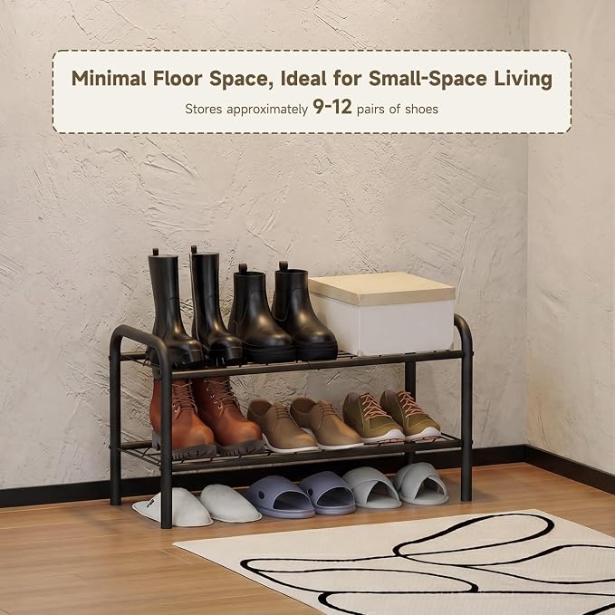 Shoe Rack,Long Shoe Organizer For Closet,Wide Shoe Storage For Entryway, 2 Tier Sturdy Metal Free Standing Shoe Shelf