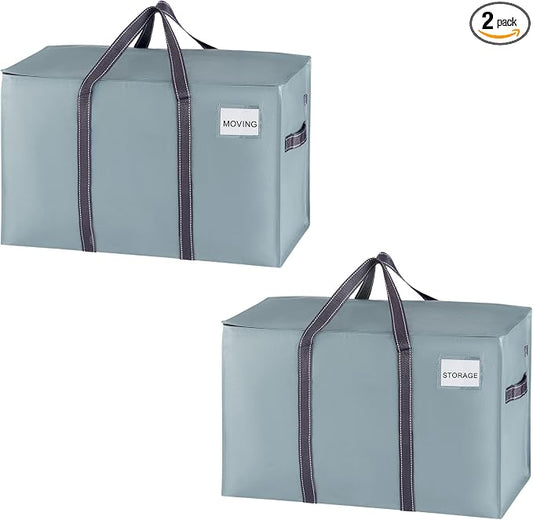 VENO 2 Pack Heavy Duty Moving Bags, Extra Large Storage Bags with Reinforced Handles & Strong Zippers, Foldable & Reusable Moving Box Alternative for Clothes & Dorm Storage