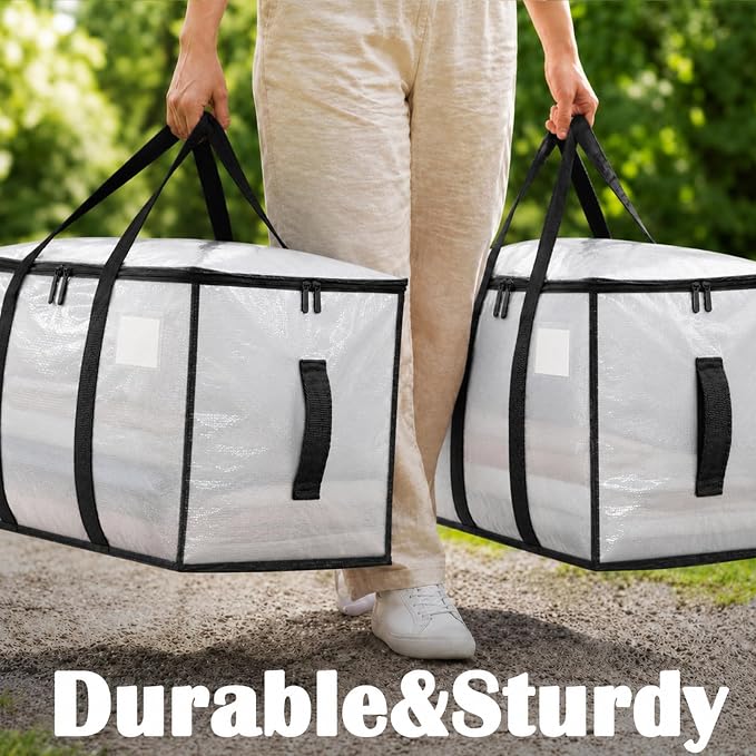 Songrey Heavy Duty Moving Bags, 4 Pack Large Storage Bags with Zipper & Handles, Waterproof Totes Bags for Clothes Packing, Moving, College Supplies, Home Organization