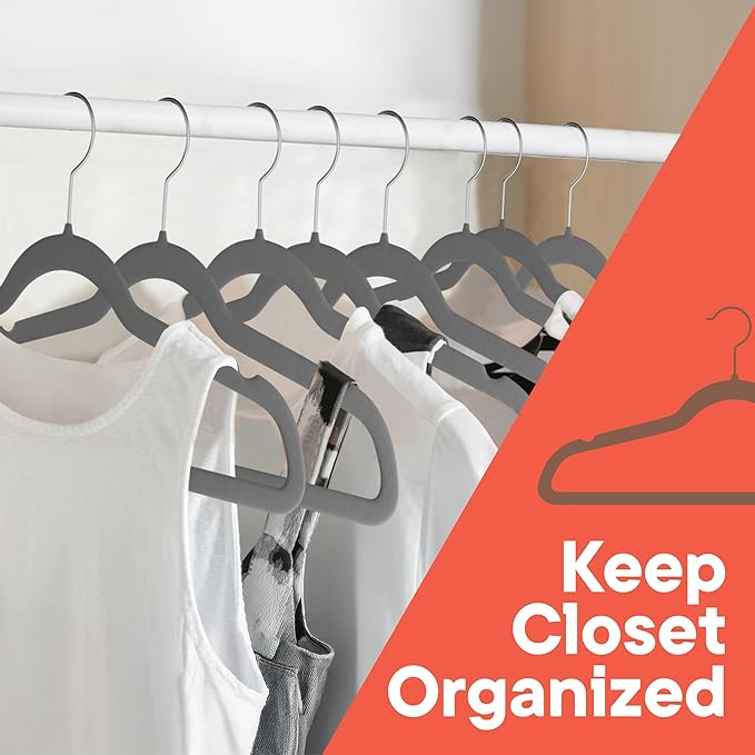 Gray Velvet Hangers 60 Pack – 360° Swivel Hook, Non-Slip and Space Saving Hangers, Heavy-Duty 11 lbs Weight Capacity - Smooth Velvet Finish for Crease-Free Clothes and Effortless Closet Organization