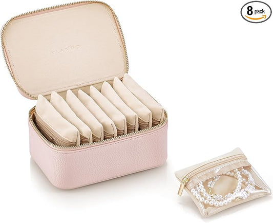 VLANDO Gifts for Women, Jewelry Box with 8 Velvet Jewelry Bags Travel Jewelry Case for Women Girls Jewelry Organizer Necklace Rings Earrings Bags Gift Ideas for Birthday Bride (Pink)