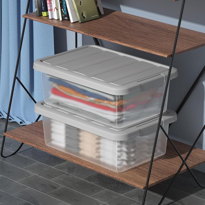 2-Pack Medium Storage Bins with Lids, 14 Quart Stackable See-Through Organizing Box, Nestable Containers with Secure Latches