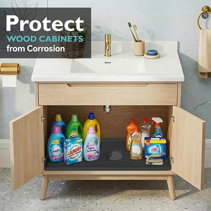 Under Sink Mat 34" x 22", Silicone Under Sink Liner for Kitchen and Bathroom, Waterproof Cabinet Protector Drip Tray, Protects Cabinets from Leaks and Spills