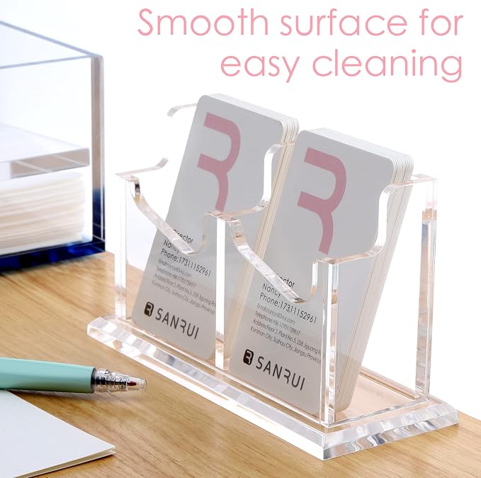 SANRUI Vertical Business Card Holder for Desk，Clear Acrylic Business Card Display Stand，2 Slots 1 Tier ，Holds 100 Cards