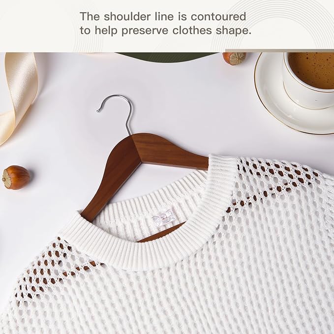 Wooden Hangers 10 Pack: Solid Shirt Hangers with Pants Bar, Heavy Duty & Slim Coat Hanger, for Suit Coat Jacket Pants (Walnut)