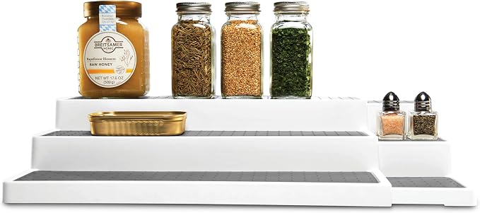 madesmart Cabinet Collection Expandable Shelf Organizer with Soft-Grip Surface and Non-Slip Feet, 14.75’’ L x 9.75’’ W x 3.50’’ H, White (Pack of 4)