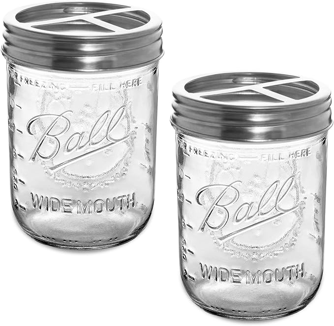 2Pcs Mason Jar Toothbrush Holder 16oz Glass with Premium Rustproof 304 Stainless Steel Lid-Farmhouse Bathroom Organizers and Storage（Silver）