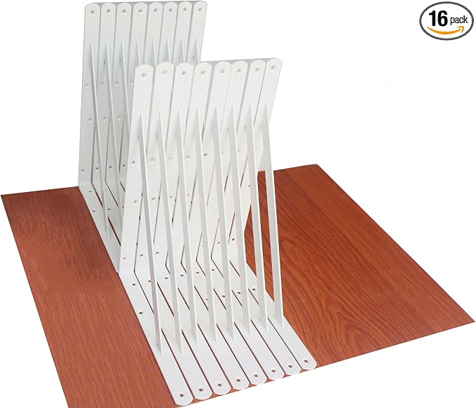 16 Pack L14 x H 10" White Heavy Duty Shelf Brackets with Screws Metal Shelf Brackets Shelf Support Angle Brackets for Shelves L Brackets Heavy Duty Floating Shelf