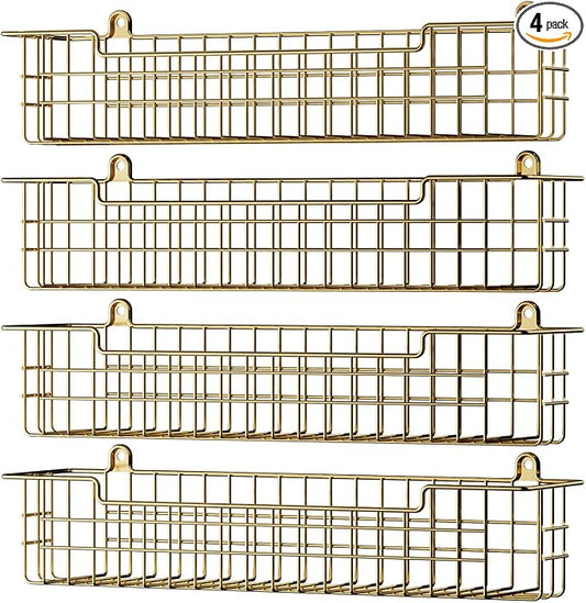 Spice Rack, 4-Pack Seasoning Organizer Wall Mount for Kitchen Storage Organization, Spice Holder Shelf Saving Space for Cabinet, RV, Pantry, Gold