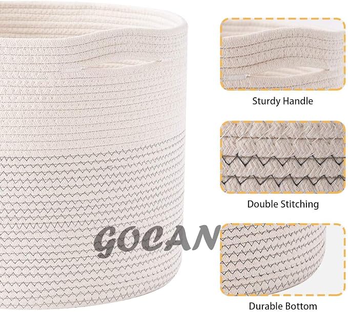 GOCAN Extra Large Laundry Basket 22" X 22"X 14" XXXL Cotton Rope Woven Basket for Blankets Storage Basket with Handles for Living Room (Beige)