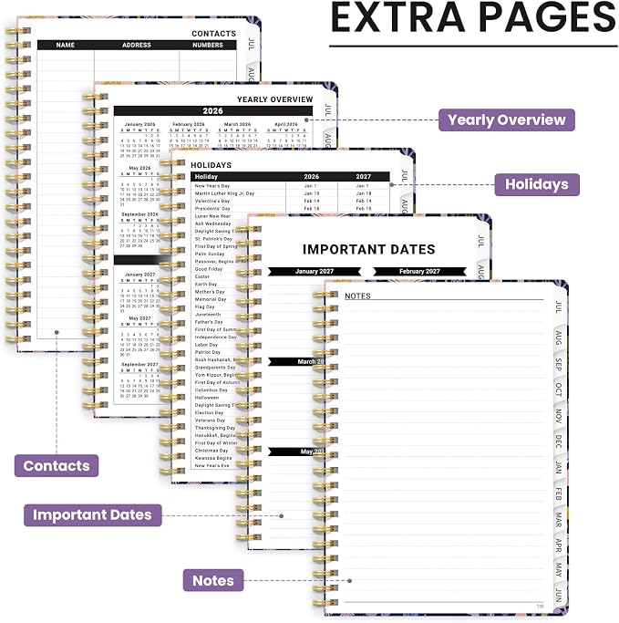 Planner 2026-2027, Hardcover Monthly and Weekly Academic Planner July 2026 - June 2027, Teacher and Student Calendar Agenda Book with Tabs, A5 (6.3" x 8.5"), Ideal for School and Office, Mushroom Garden