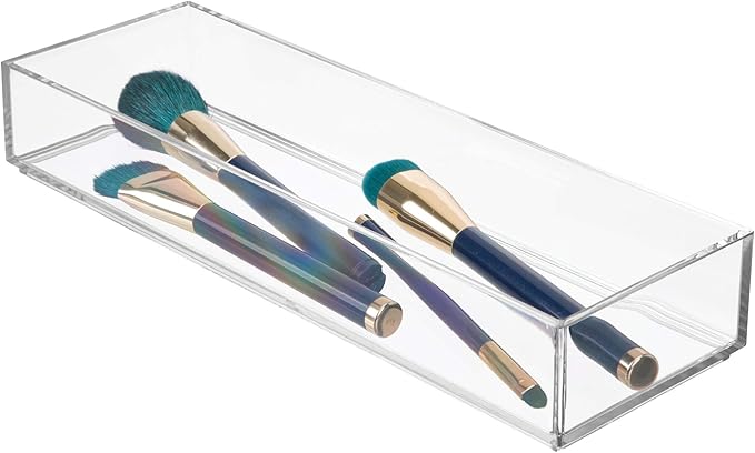 iDesign Plastic Drawer Organizer, 4" x 12" x 2", Clear | Storage Container, For Silverware, Utensils, Kitchen Gadgets, For Pantry, Cabinets, Countertops