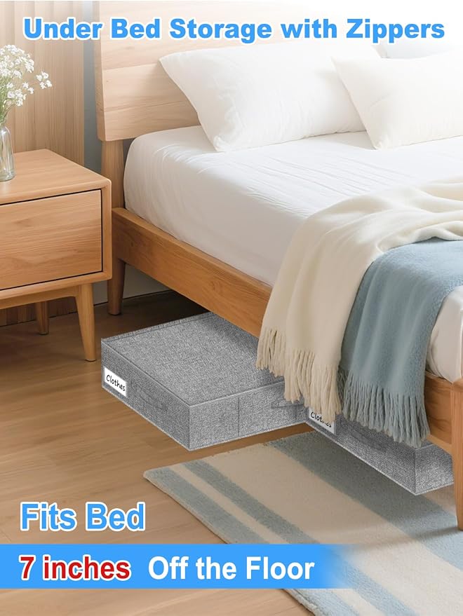 6.7-Inch Tall Under Bed Storage Container, Underbed Storage Bin w/Rigid Sides & Bottom, Large Under-Bed Clothes Organizer with Zippered Lid for Bedroom, Dorm, Sofa, 30x15x6.7 Inches, Gray