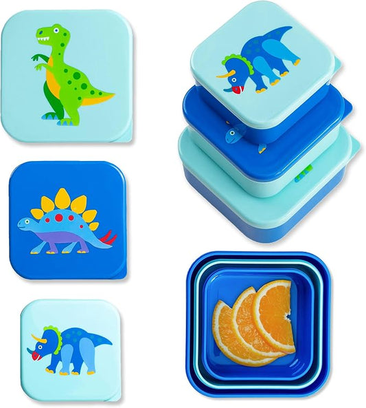 Wildkin Set of 3 Kids Nesting Food Containers for Boys – Stackable, Airtight & BPA-Free Snack Containers, Dishwasher Safe Lunch Box Containers for School & Travel, Ages 3–12 – Dinosaur Land
