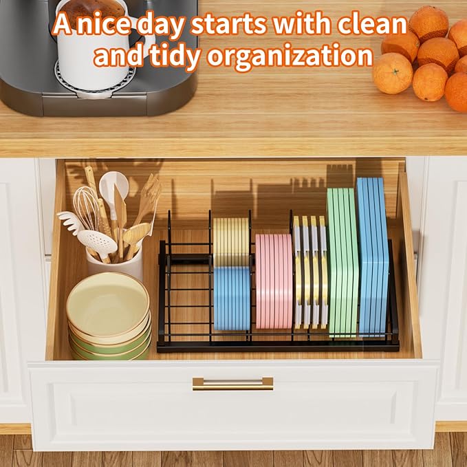 Food Container Lid Organizer for Cabinet with 6 Adjustable Divider | Metal Detachable Pot Lid Organizer,Lid Storage Organizer for Plastic Lids Pots Cookie Sheets for Cabinets,Cupboards,Drawer