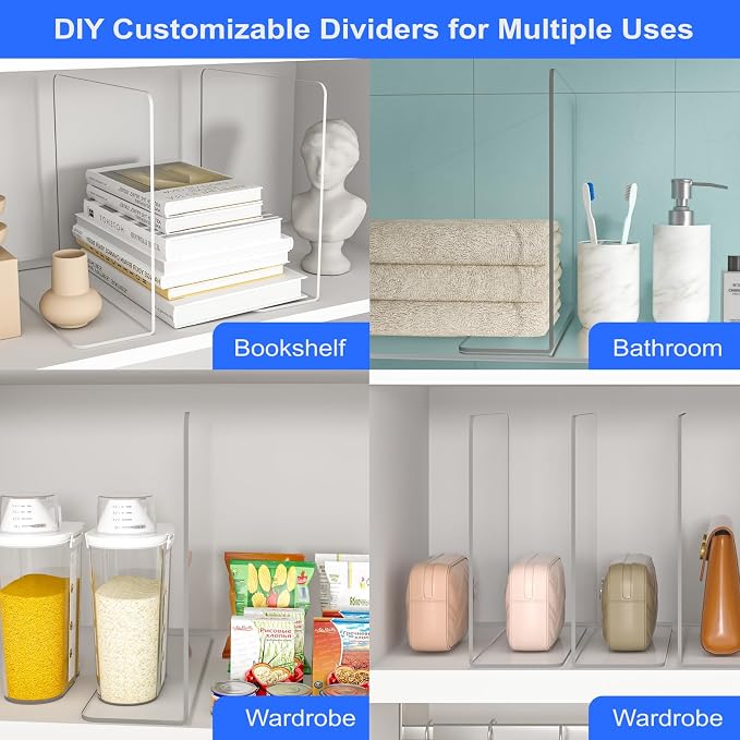 OKPOW Shelf Dividers Closet Organizer - 12" Tall X 9" Deep Acrylic Clear Sturdy Separate for Clothes Purse - Adjustable Space Saver Easy Install for Home Organization Enthusiasts 12 Pack