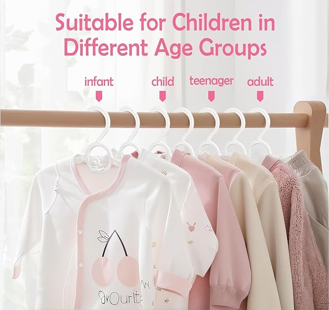 Baby Clothes Hangers 20 Pack, Plastic Kids Hangers Space Saving for Closet | White Hanger for Toddler Girl and Boy, Lightweight Anti-Slip Cascading Padded Extendable Adjustable Pant Bear Children Hangar