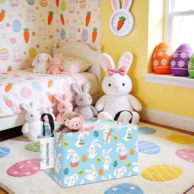 Rectangular Collapsible Rabbit Storage Basket Nursery Toy Organizer | Storage Bin Foldable Canvas with Handles for Organizing Home Kitchen Children Toys Office Closet Shelf Baskets