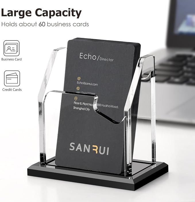 SANRUI Black Vertical Business Card Holder for Desk 1 Slot 1 Tier, Clear Acrylic Name Card Stand for Women and Men, Desktop Organizer Display for Office Home Exhibition - 60 Card Capacity 1 Pack