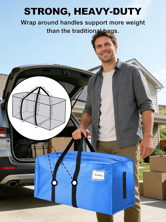 HOMESURE Supports 200lbs Heavy Duty Moving Bags - Strong Zipper & Wrap-Around Handles - Water-Resistant Storage Totes, Durable Alternative to Moving Boxes - 40 Pack - Sky Blue