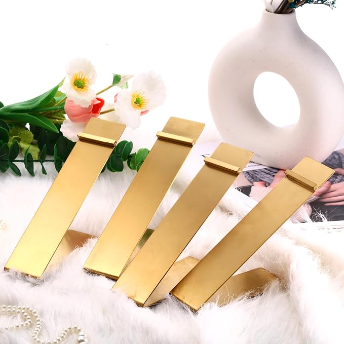 Therwen 4 Pcs Gold Shoe Display Stand Shoe Rack Stainless Steel Golden Metal Riser High Heel Display Rack Holder for Home Shopping Malls (Shape V,Golden)