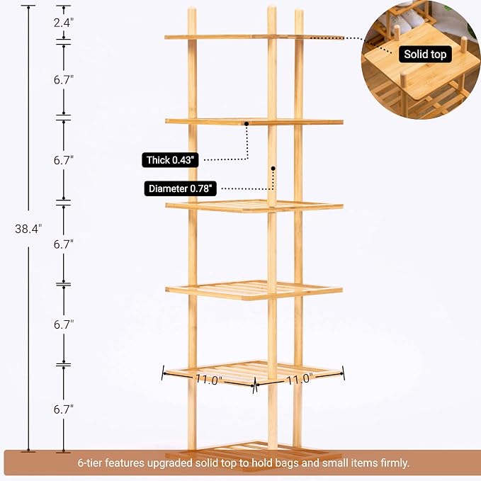 6-Tier Vertical Shoe Rack - Tall Narrow Shoe Rack Organizer for Small Spaces,Bamboo Shoen Shelf for Entryway,Closet,Corner,Doorway,Skinny Shoe Shelf Space Saving Shoe Storage (Natural, 6-Tier)
