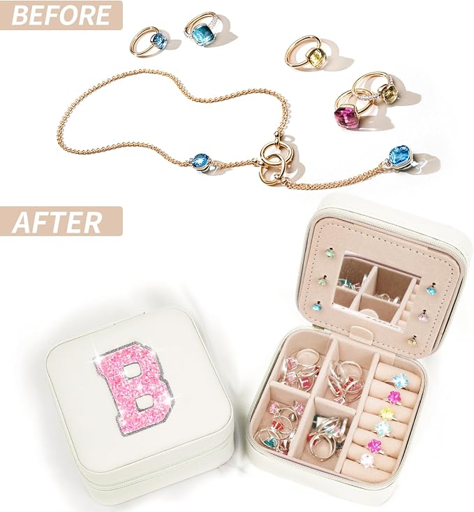 Uygafly Initials Travel Jewelry Case - Bridesmaid Gifts Wedding Day,Bridesmaid Proposal Gift,Bridal Shower Gifts,Maid of Honor Gifts,Bachelorette Party Decorations Favors | Cream,B