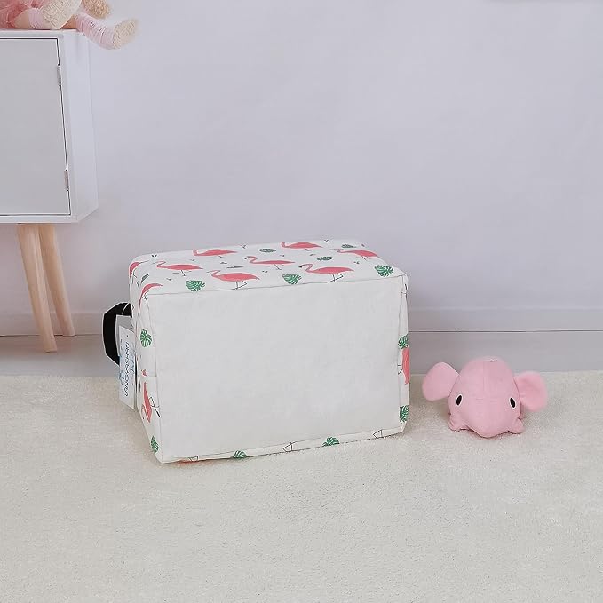 Rectangular Collapsible Leaf Flamingo Storage Basket Nursery Organizer | Storage Bin Foldable Canvas with Handles for Organizing Home Kitchen Children Toys Office Closet Shelf Baskets