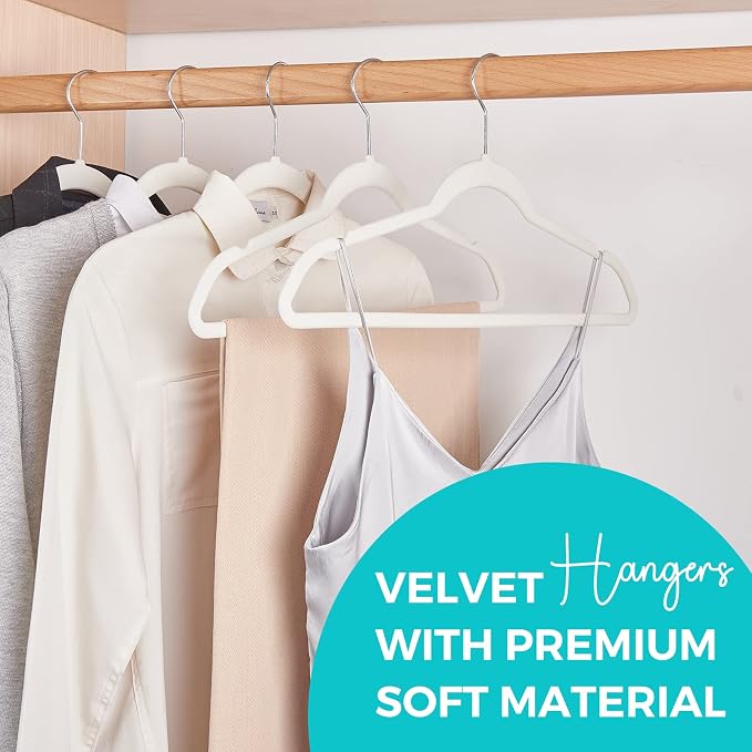 HOUSE DAY Premium Velvet Hangers 100 Pack White, Non-Slip Flocked Felt Hangers, Sturdy Clothes Hanger with 360° Rotatable Hook, Heavy Duty Durable Slim Coat Hanger for Closet Space Saving