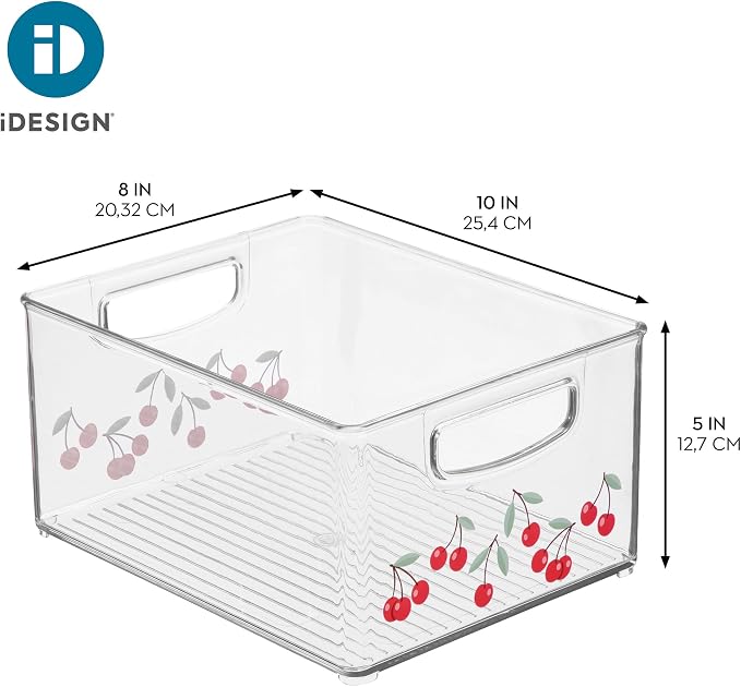 iDesign Bathroom Organizer Bin, Decorative Print - Stackable Plastic Storage Basket for Makeup & Vanity Organization - Clear/Red