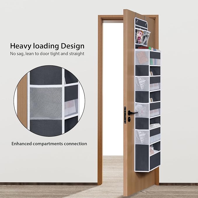 Univivi Over The Door Organizer, 6 Shelf Door Hanging Organizer Nursery Door Storage with PVC Pockets 8 Side Pockets for Bathroom,Cosmetics and Nursery Baby Essential