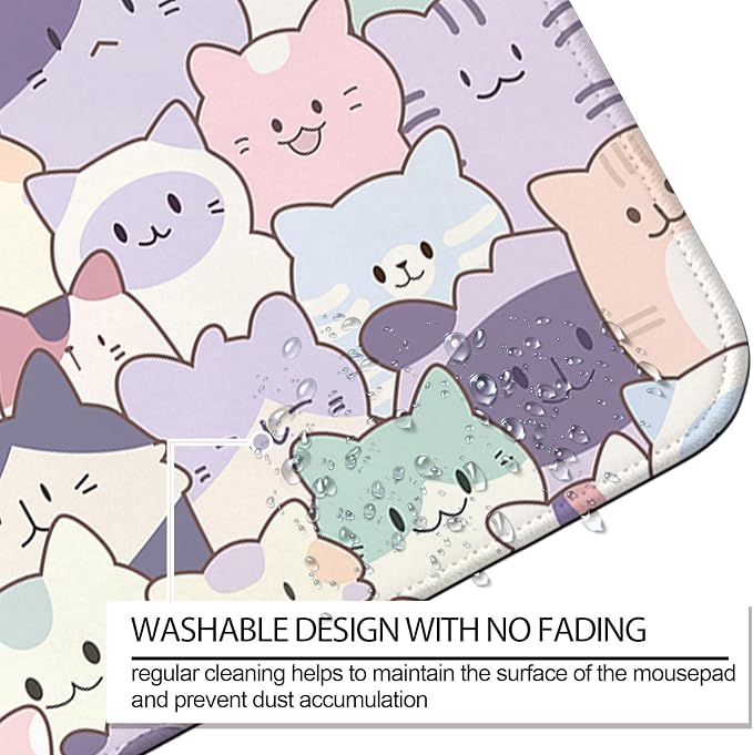 Cute Pink Cat Gaming Desk Mat, Computer Keyboard Large Extended Kawaii Pastel Cat Mouse Pad for Office and Home, 31.5×11.8 Inches, XL
