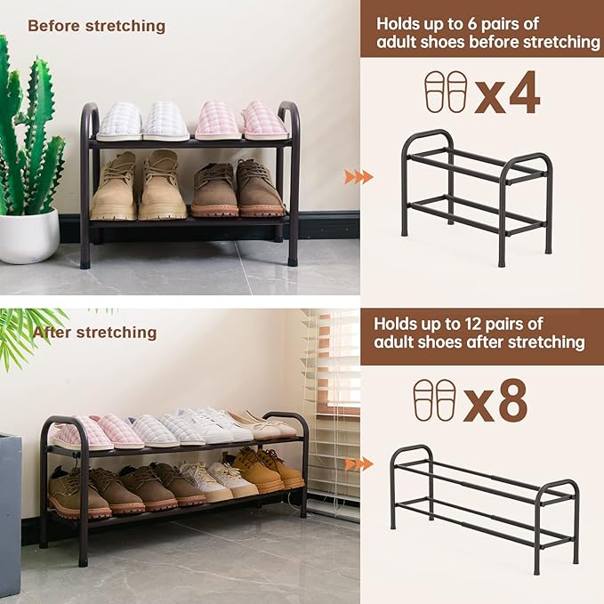 Gonfoam Shoe Rack for Closet, Expandable Shoe Organizer Storage Shelf, Adjustable Metal Free Standing Small Closet Shoe Rack for Entryway, Doorway (2-Tier Bronze)