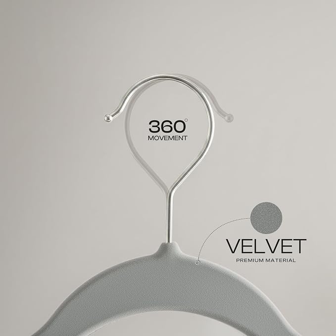 Utopia Home Velvet Hangers, Grey, 50 Pack | Luxury Non-Slip Slim Pant & Coat Hangers, Strong Space-Saving Clothes Hangers with Pants Bar and 360° Swivel Hook