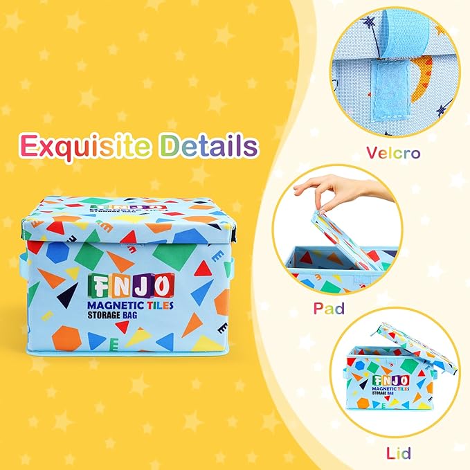FNJO Toy Storage Bin,Foldable Toy Organizer with Lid, Playroom Organizer,Toy Holder,Storage Box for Magnetic Tiles and other gadget