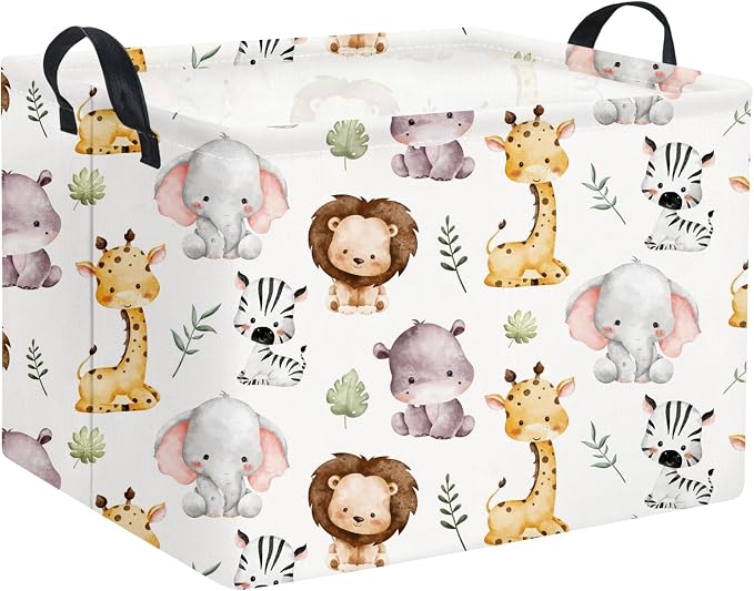 Rectangular Kids Storage Basket Baby Storage Basket with Handles for Home Kitchen Boys and Girls Cute Toy Storage Bin Organizer Shelf Book Room Decor(Lovely Animal)