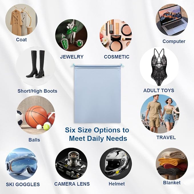 Microfiber Drawstring Bags, Multi-Size Soft Protective Pouches for Shoes, Ski Goggles, Sunglasses, Handbags & Camera Lenses